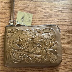 Patricia Nash Tooled Leather Wristlet in Tan
